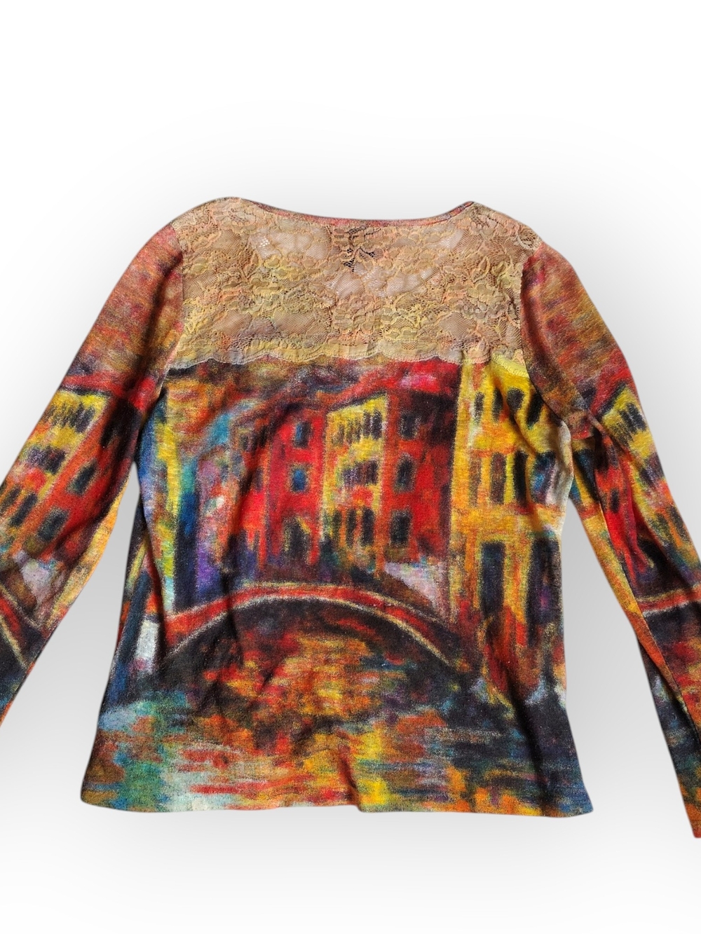 FDJ Lace Yoke Multicolor Long Sleeve Tee - Picture 3 of 3